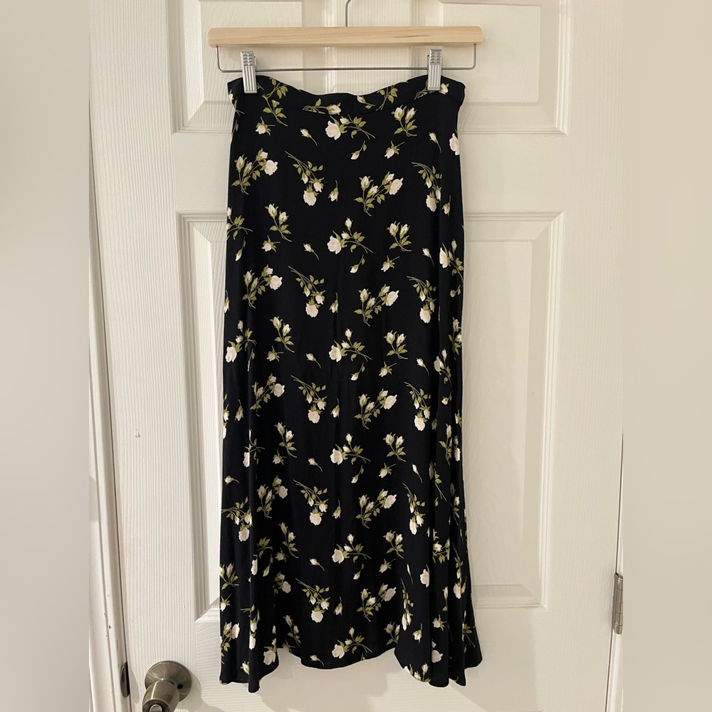 Reformation Black Maxi Skirt with White Floral Print
